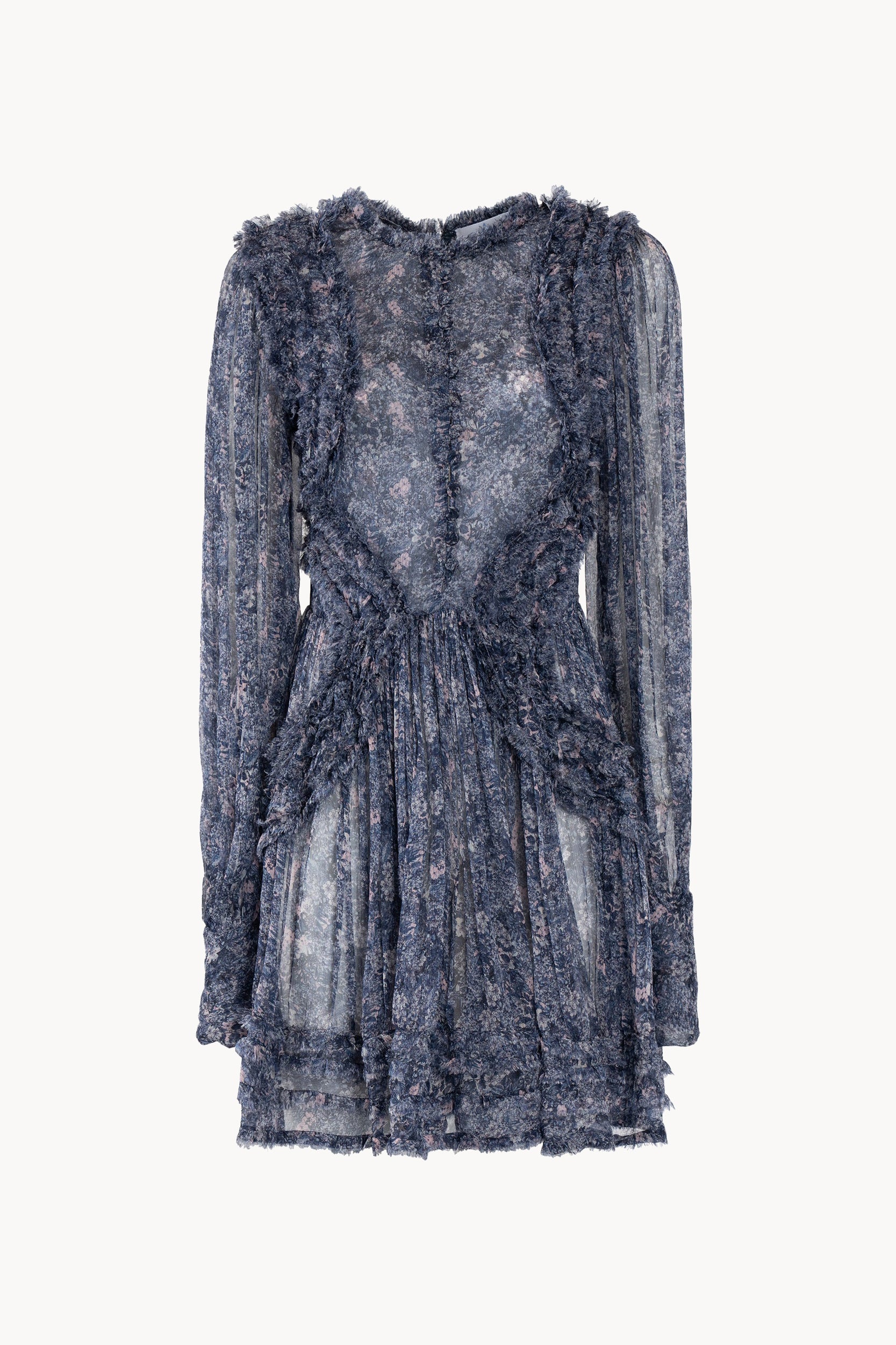 Short Chiffon Fringe Dress with Micro Flowers