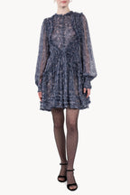 Short Chiffon Fringe Dress with Micro Flowers