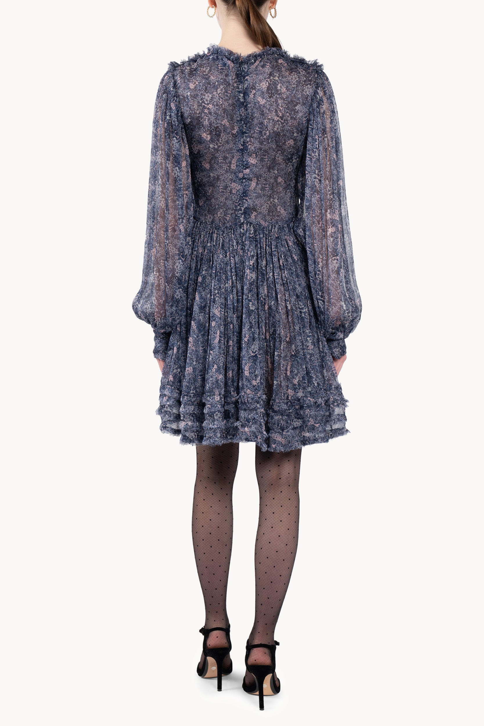 Short Chiffon Fringe Dress with Micro Flowers