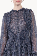 Short Chiffon Fringe Dress with Micro Flowers