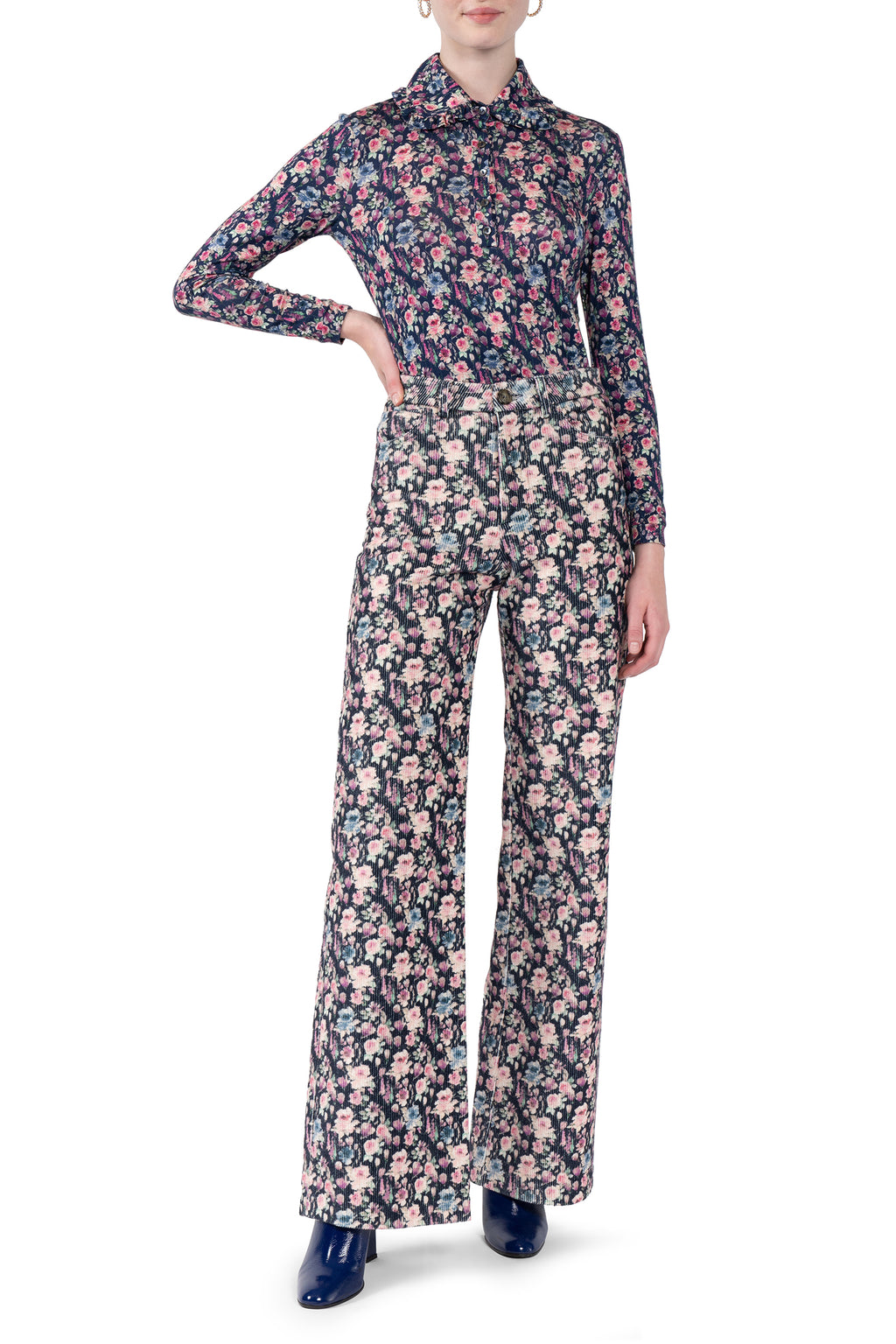Printed Corduroy Palazzo Pants