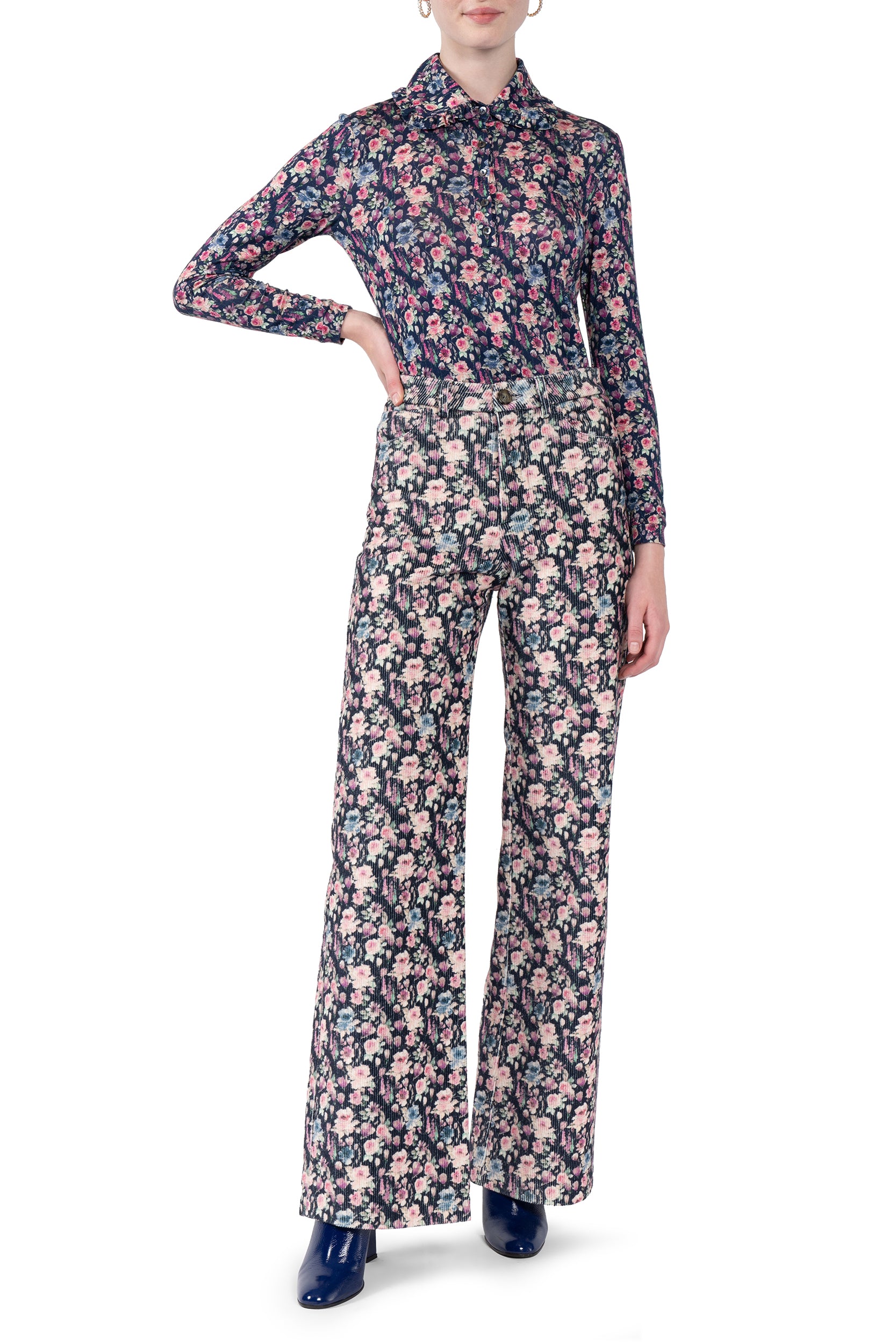 Printed Corduroy Palazzo Pants