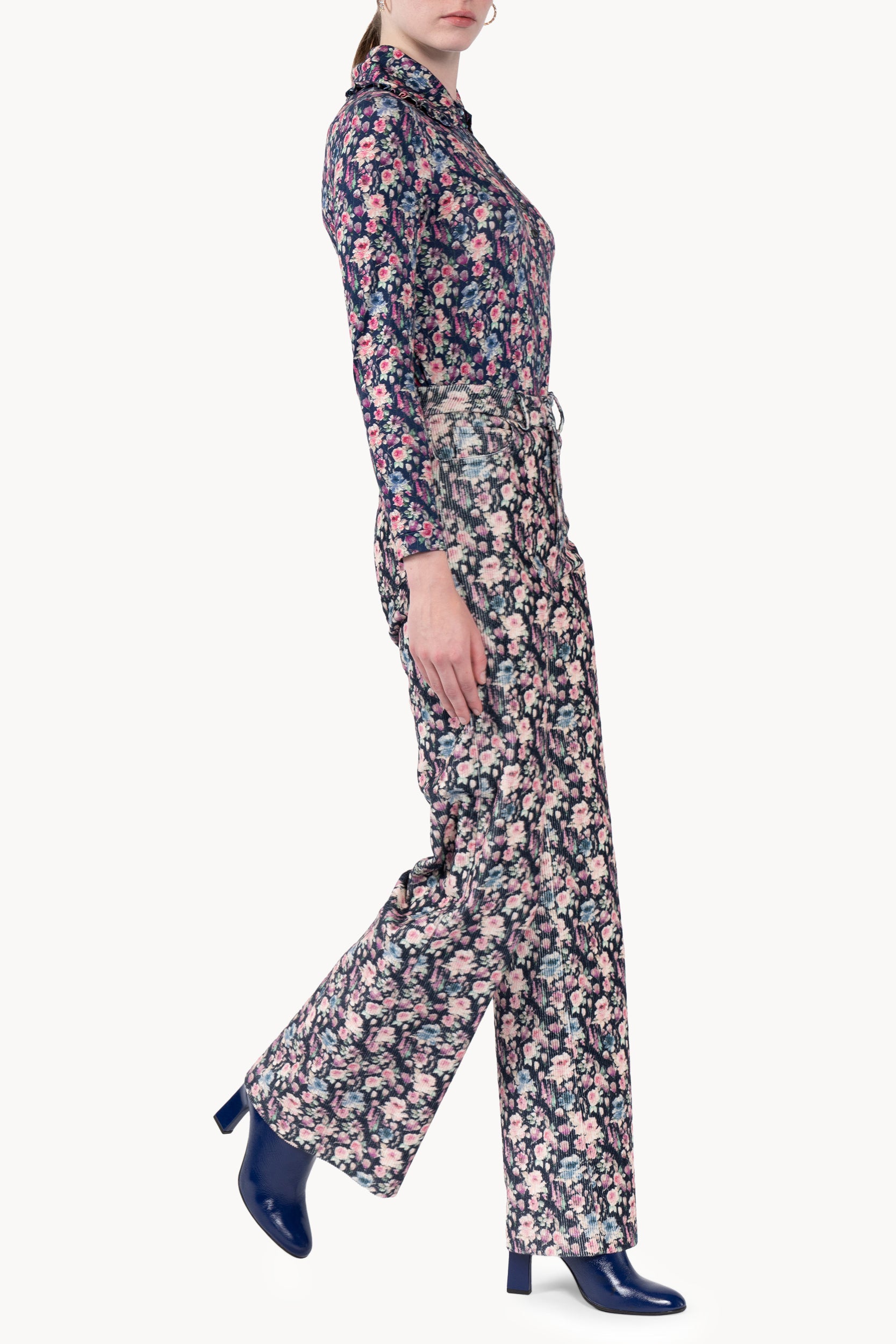 Pantaloni palazzo in velluto a coste stampato