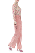 Pantaloni palazzo in velluto a coste rosa