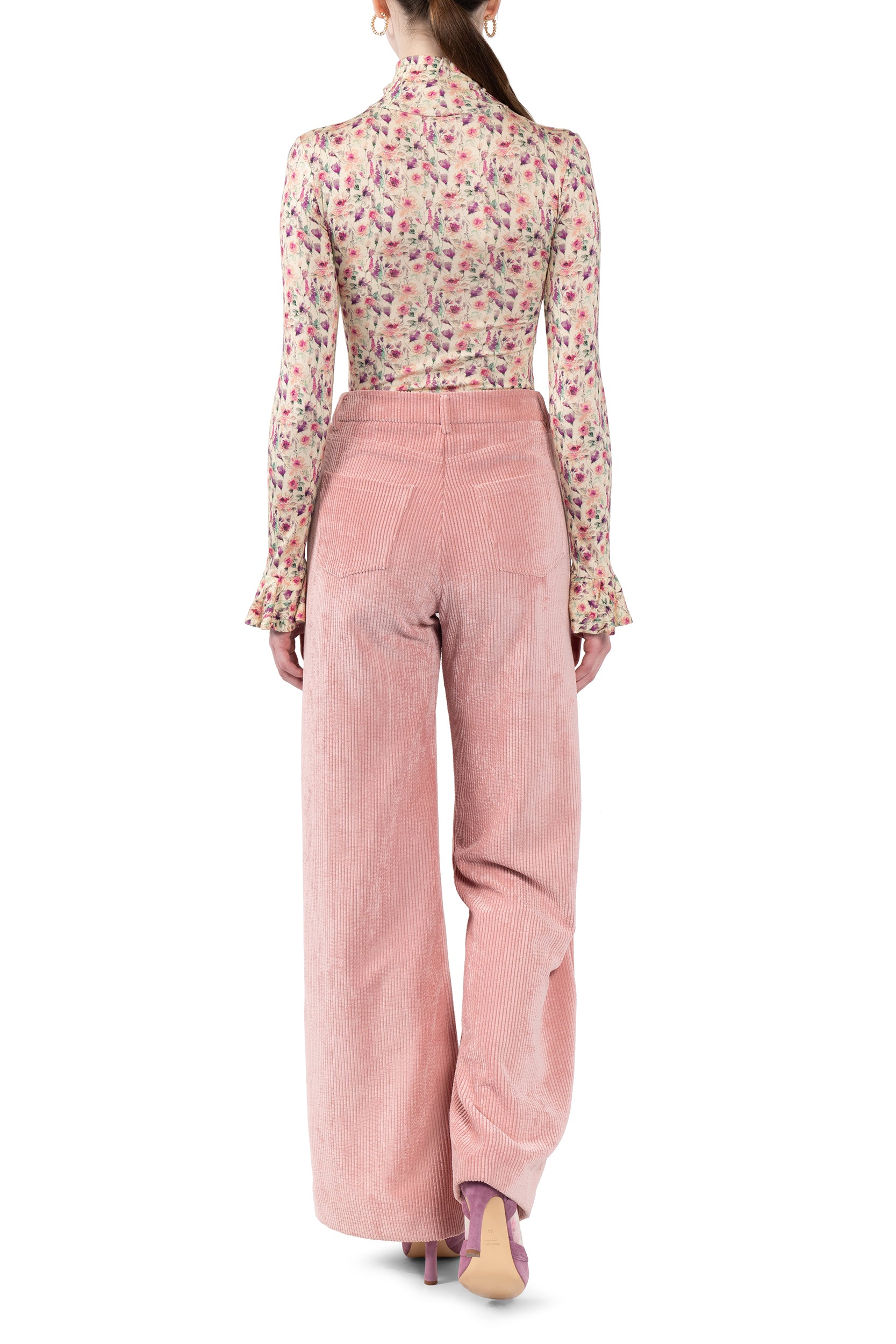Pantaloni palazzo in velluto a coste rosa