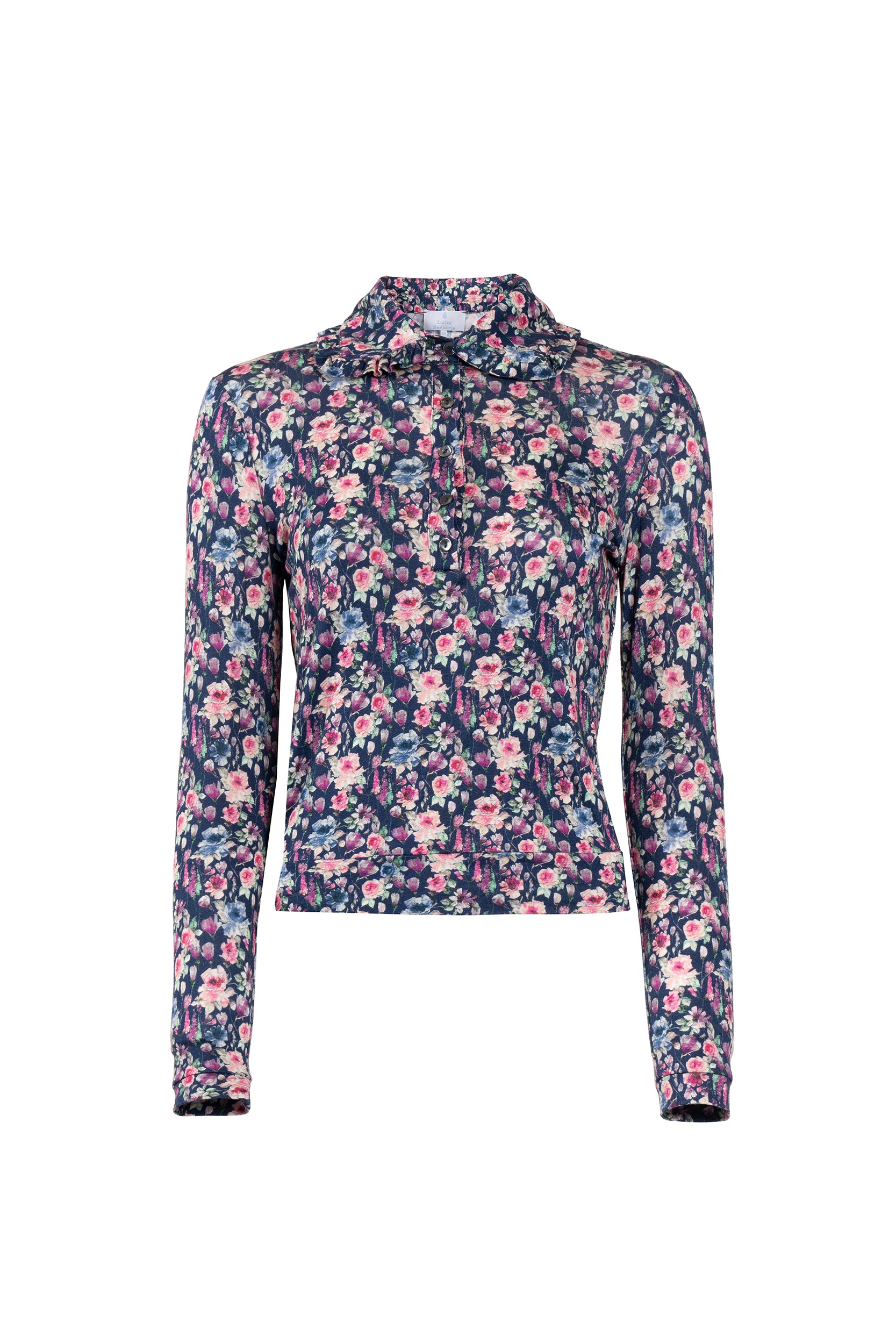 Polo in jersey stampato con micro fiori