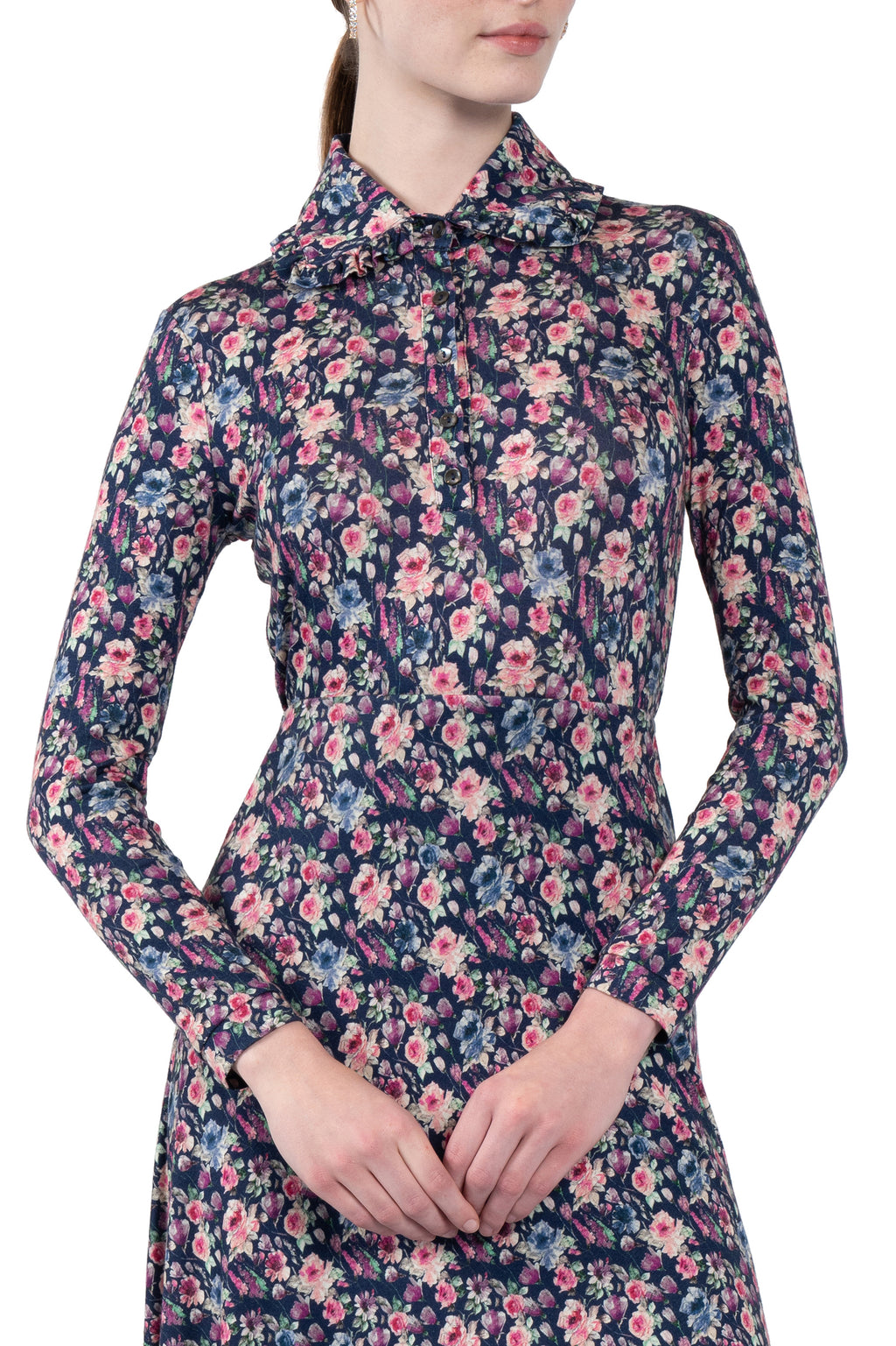Polo in jersey stampato con micro fiori