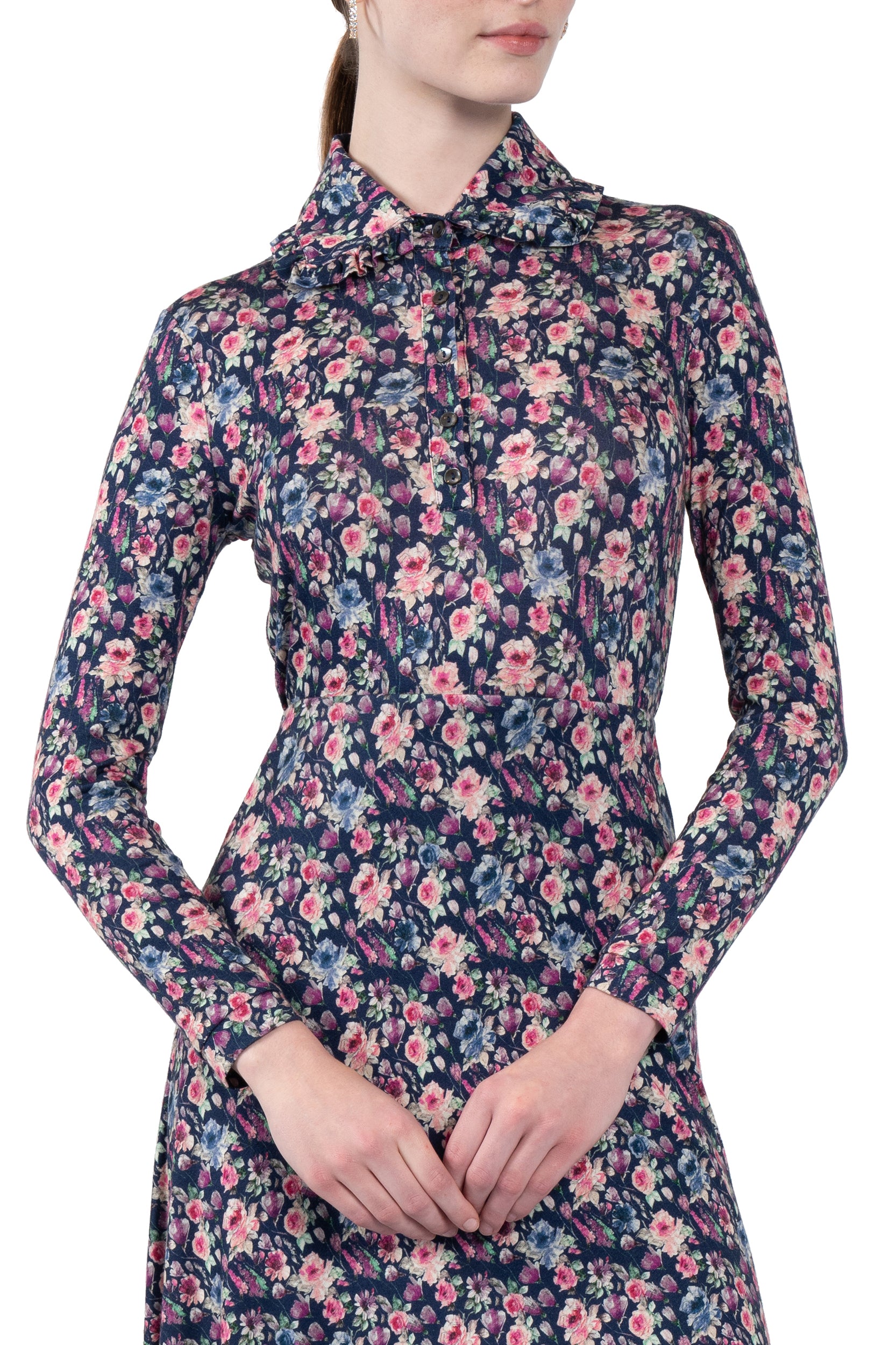 Polo in jersey stampato con micro fiori