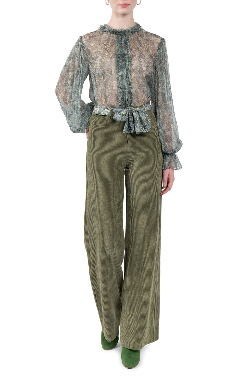 Micro flowers printed chiffon shirt