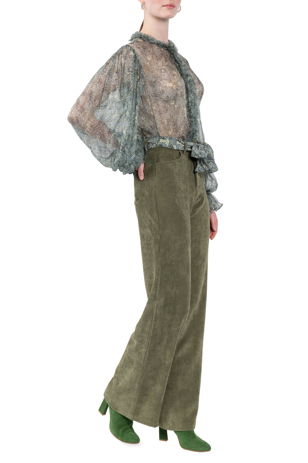 Micro flowers printed chiffon shirt