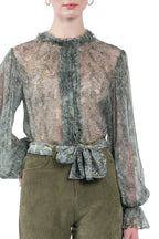 Micro flowers printed chiffon shirt