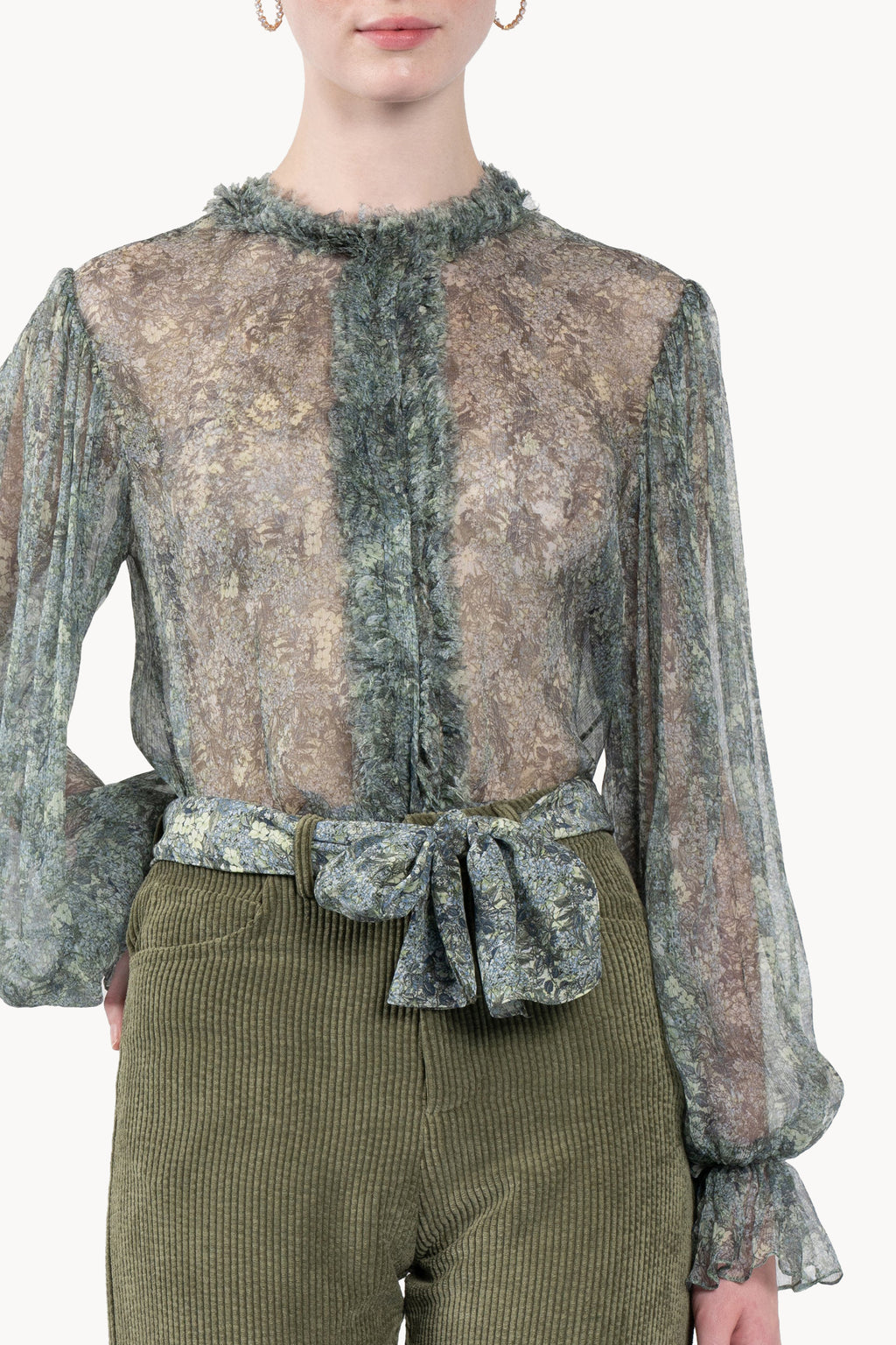 Micro flowers printed chiffon shirt