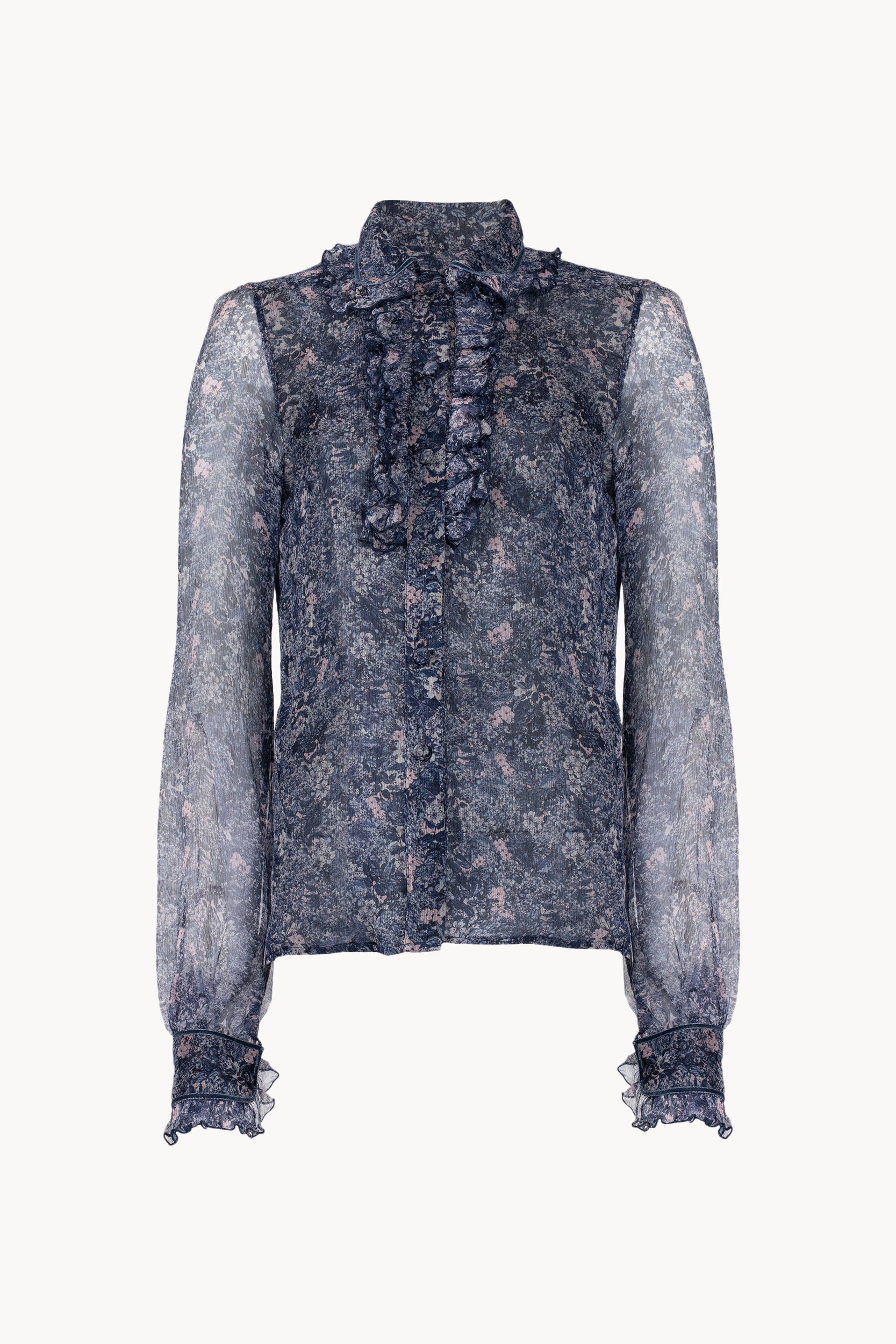 Camicia in chiffon stampato con ruches