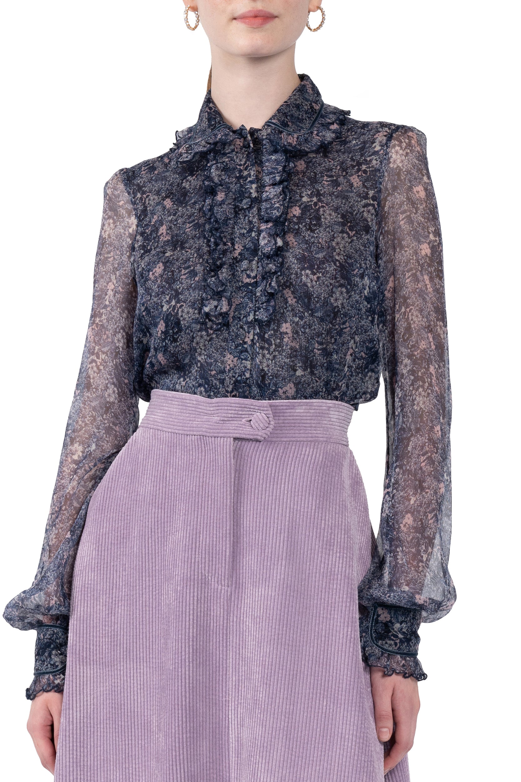 Chiffon Printed Shirt With Ruches
