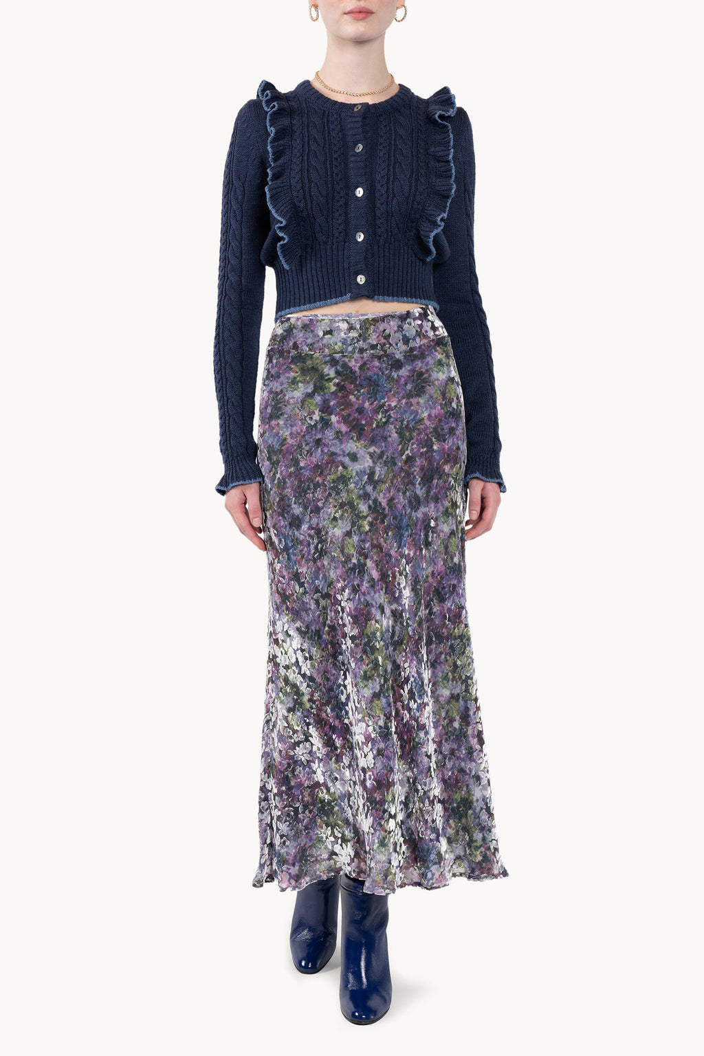 Printed Floral Velvet Devore' Skirt