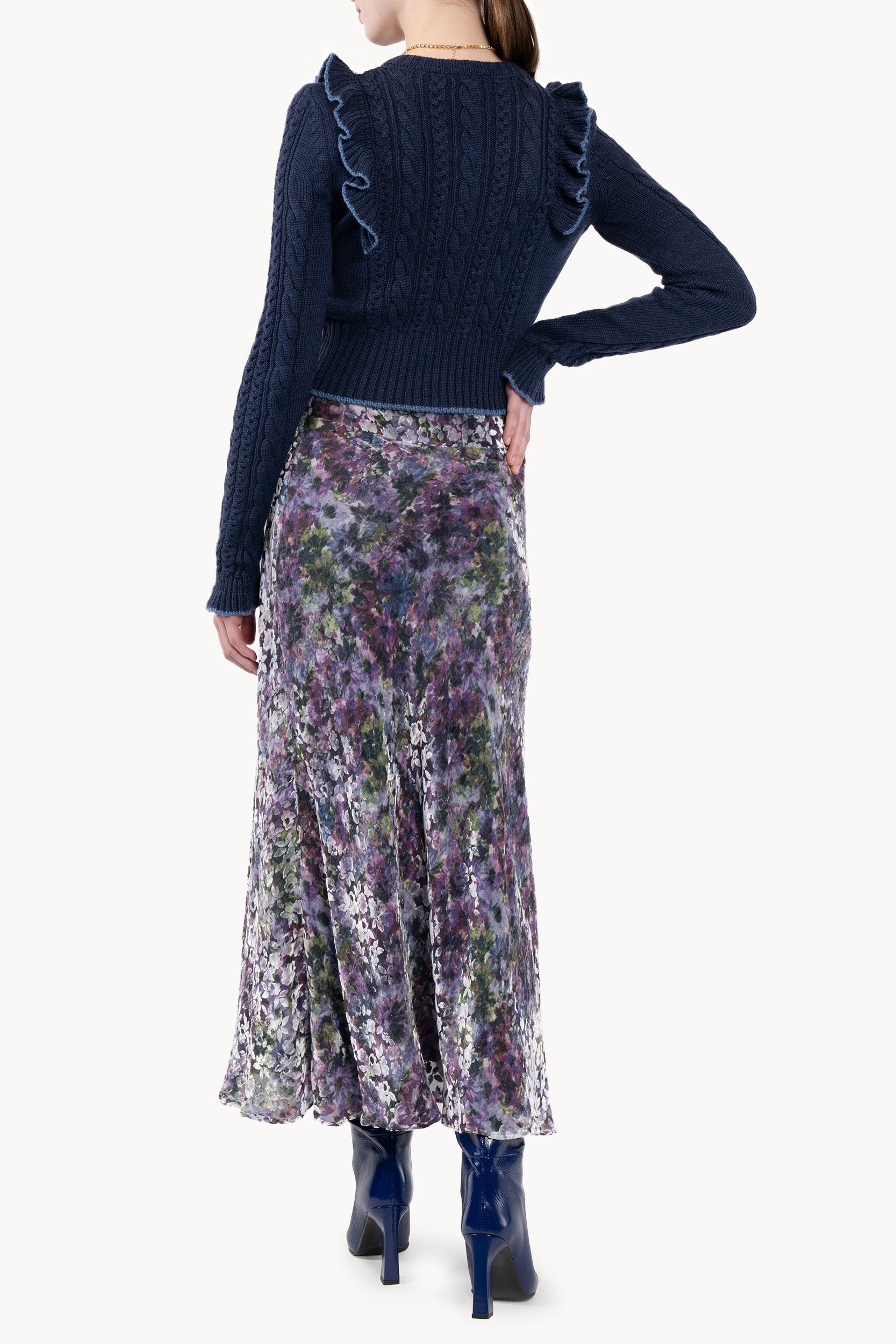Printed Floral Velvet Devore' Skirt