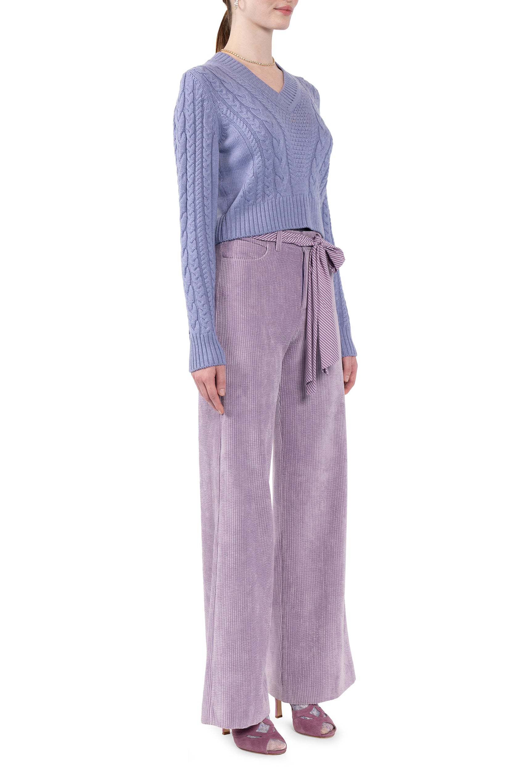 V-neck braided sweater