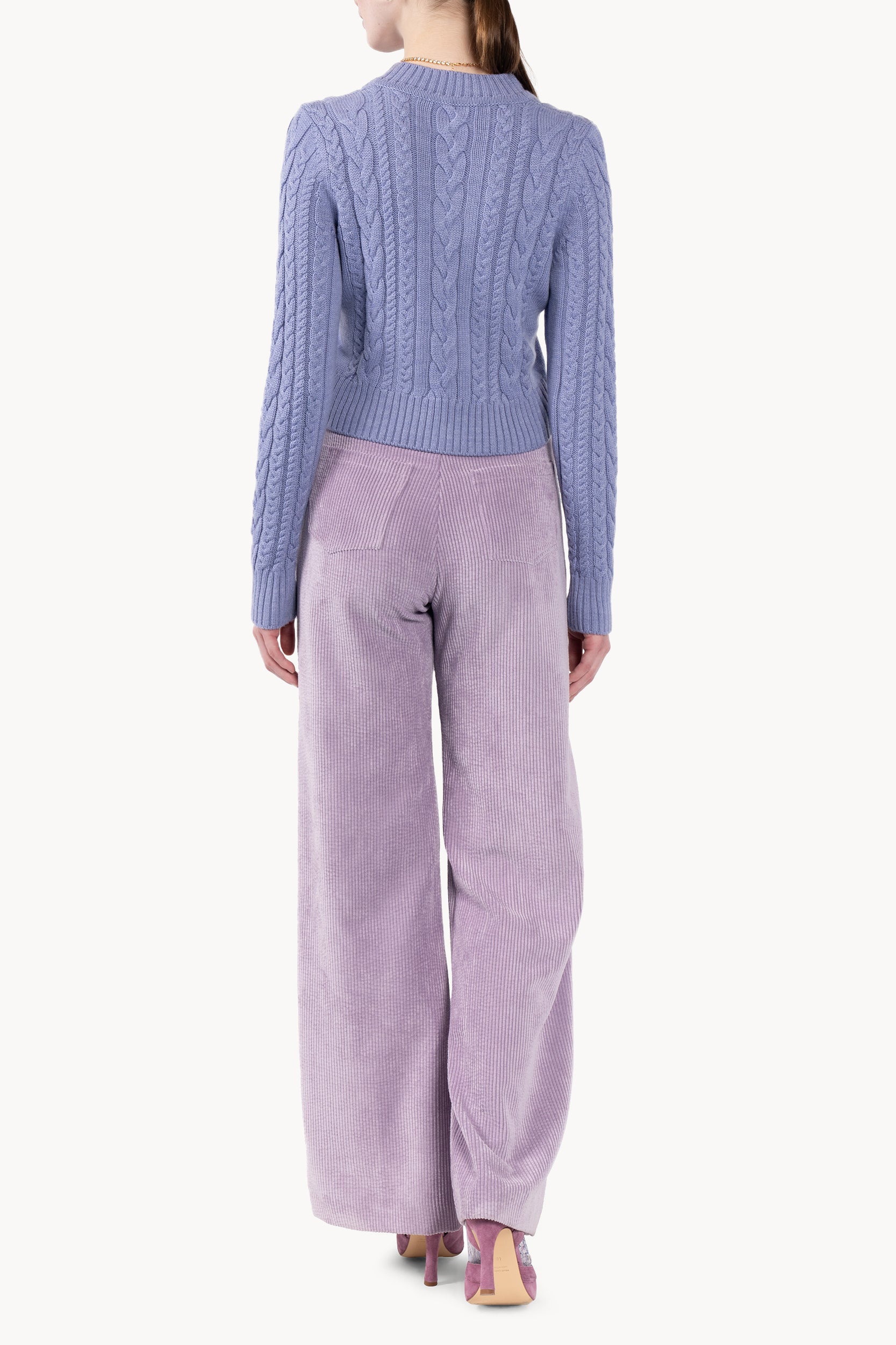 Pantaloni palazzo in velluto a coste lilla