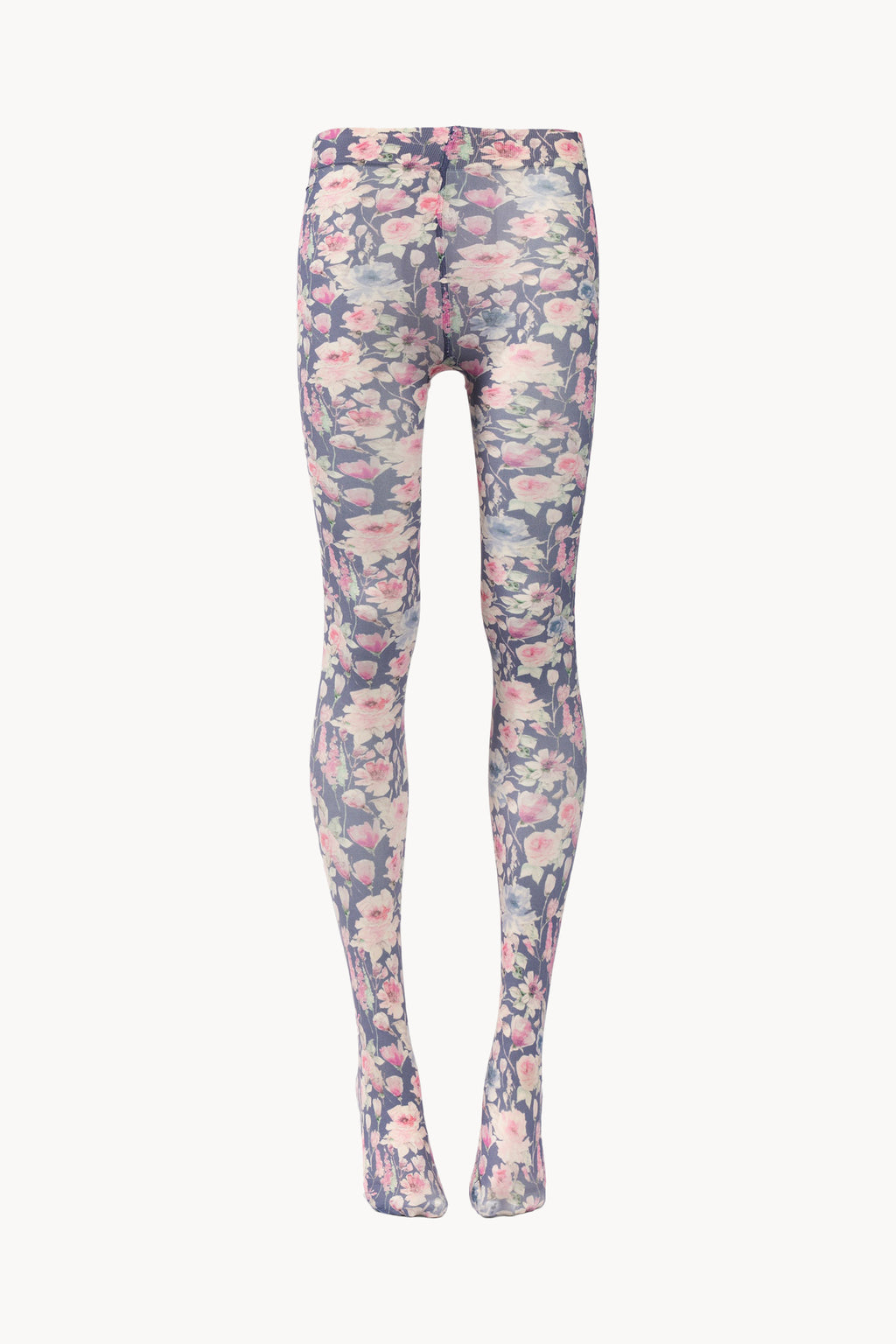 Collant blu con stampa di rose selvatiche