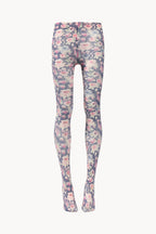 Collant blu con stampa di rose selvatiche