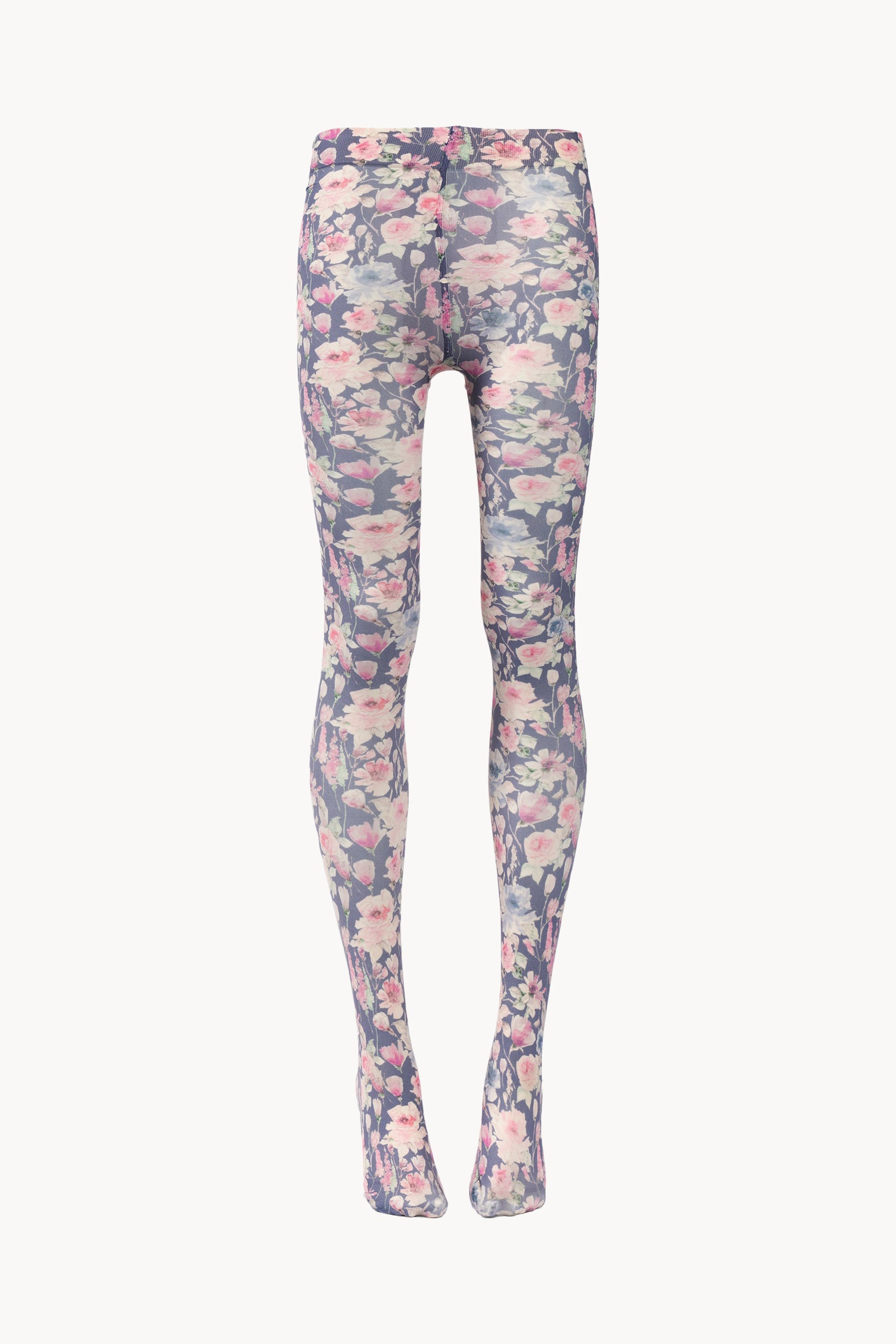Collant blu con stampa di rose selvatiche