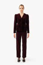 Burgundy Velvet Cigarette Pants