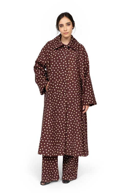 Burgundy Polka Dot Trench Coat