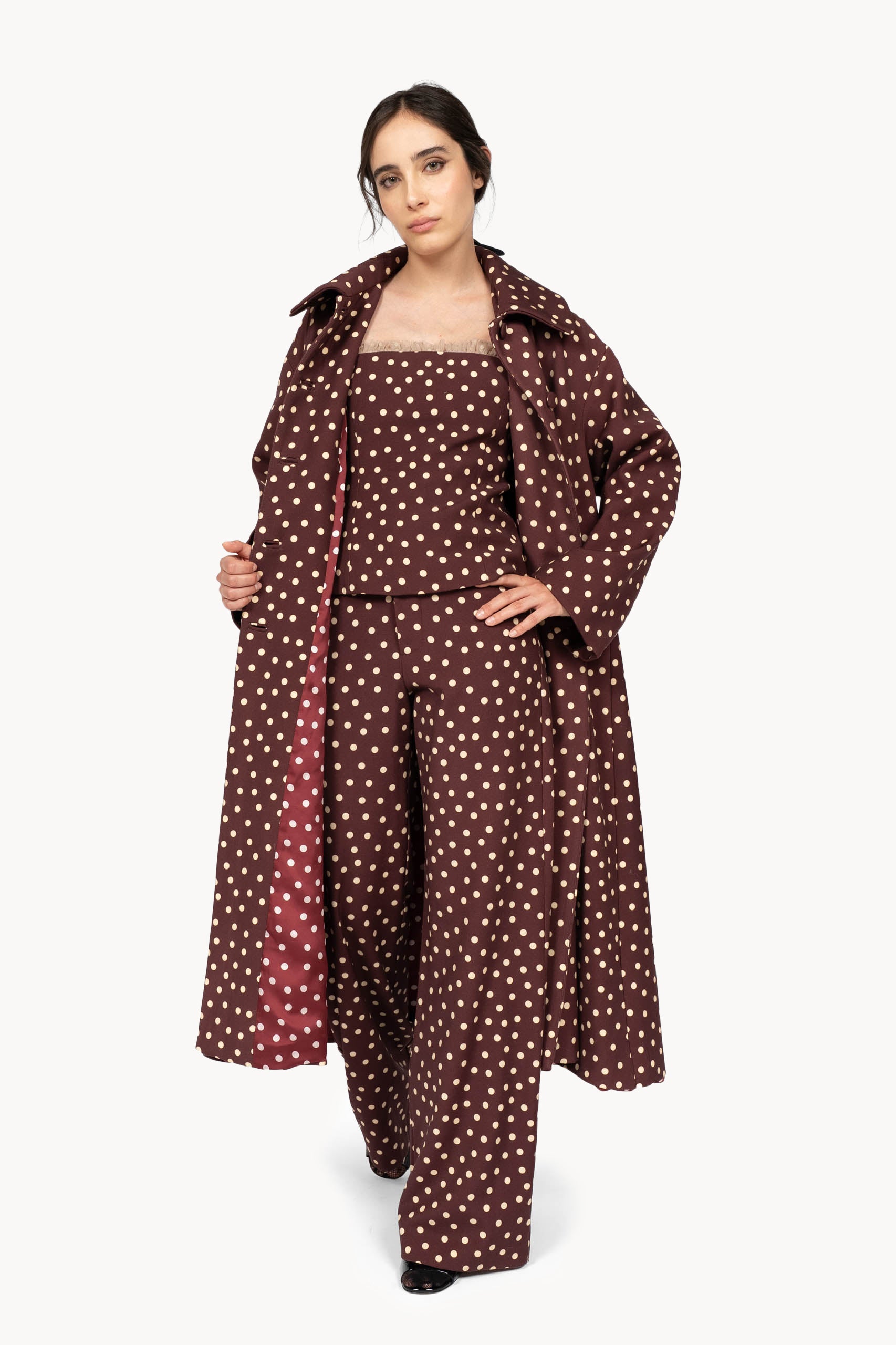 Burgundy Polka Dot Trench Coat