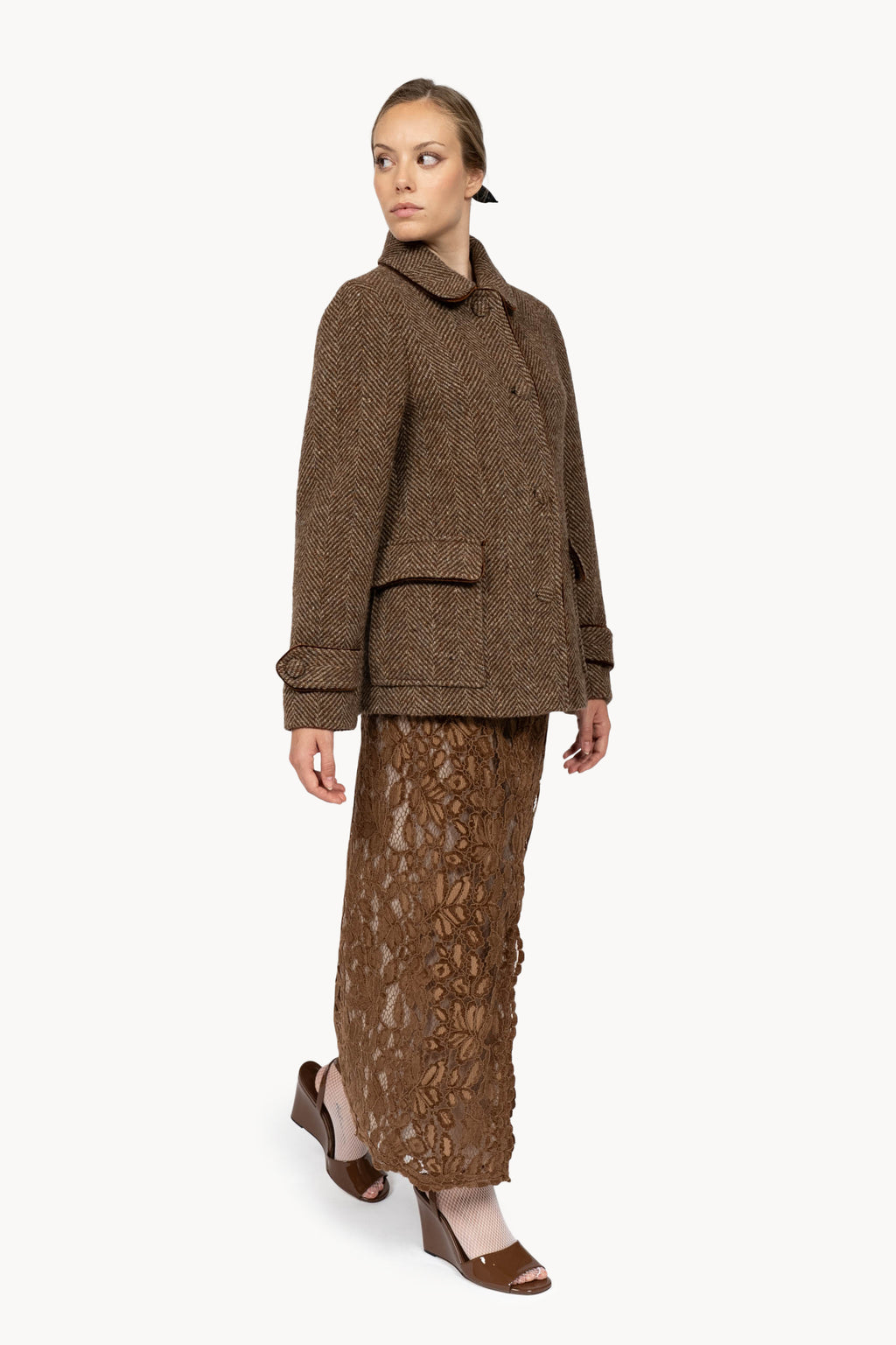 Cropped Brown Herringbone Jacket