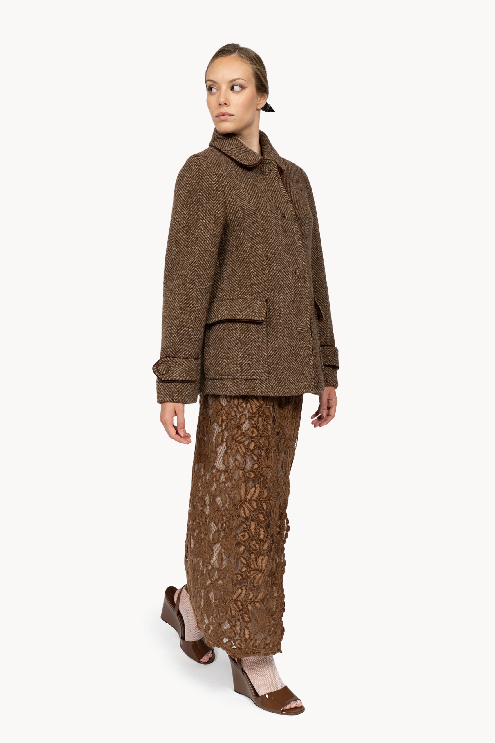 Cropped Brown Herringbone Jacket