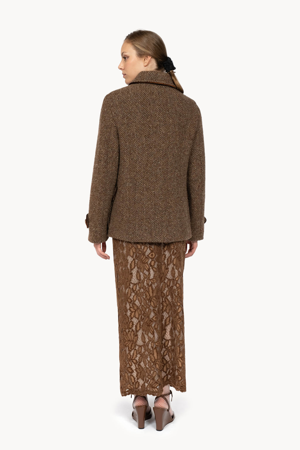 Cropped Brown Herringbone Jacket