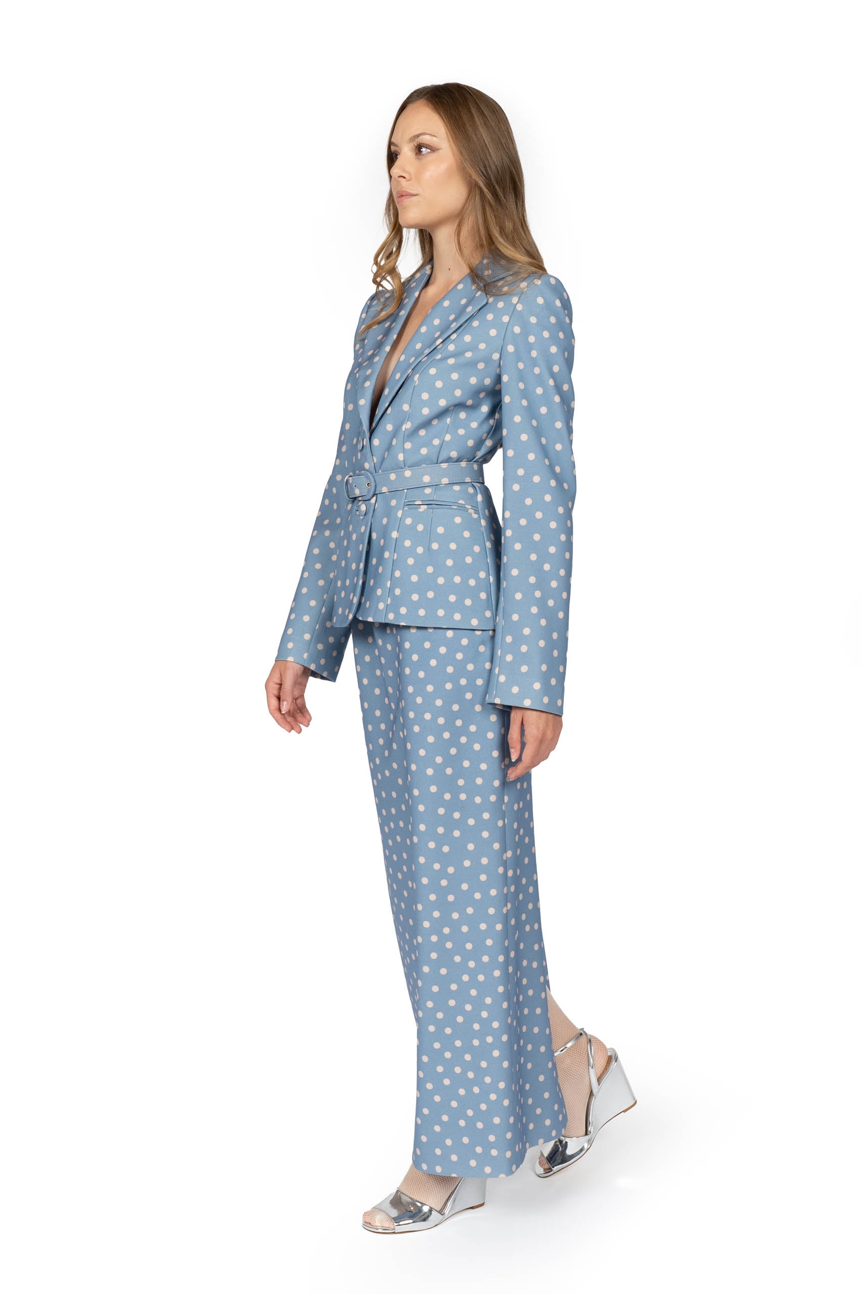 Gonna a matita a pois azzurro chiaro