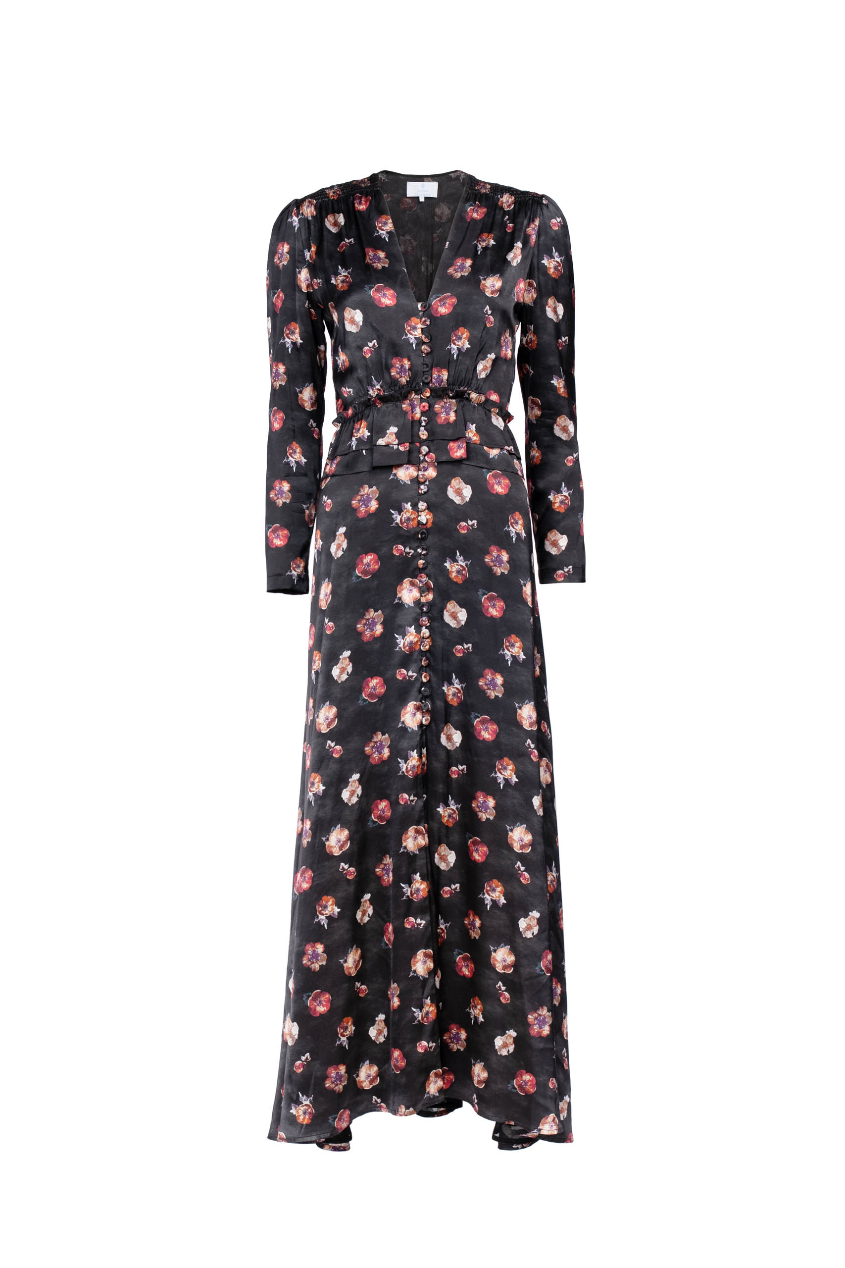 Vestito Bottoncino Nero con Fiore di Viola del Pensiero