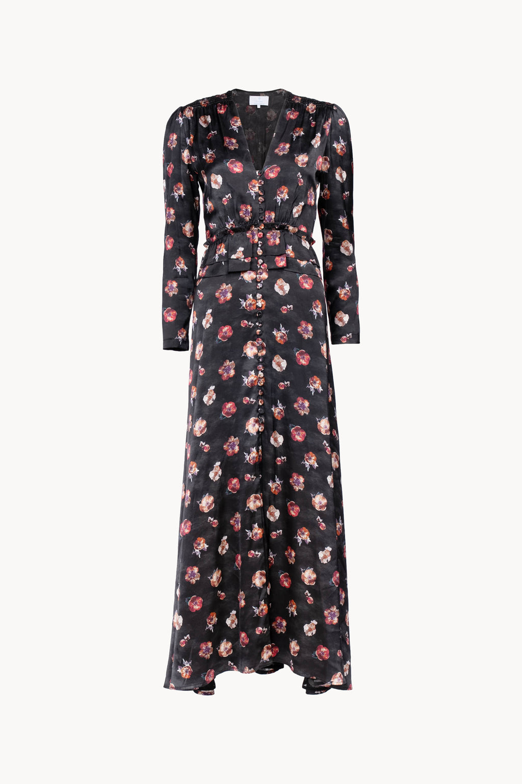 Black Pansy Flower Bottoncino dress
