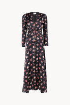 Black Pansy Flower Bottoncino dress