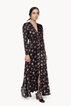 Black Pansy Flower Bottoncino dress