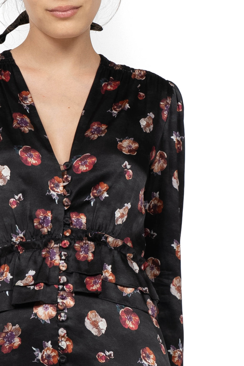 Vestito Bottoncino Nero con Fiore di Viola del Pensiero