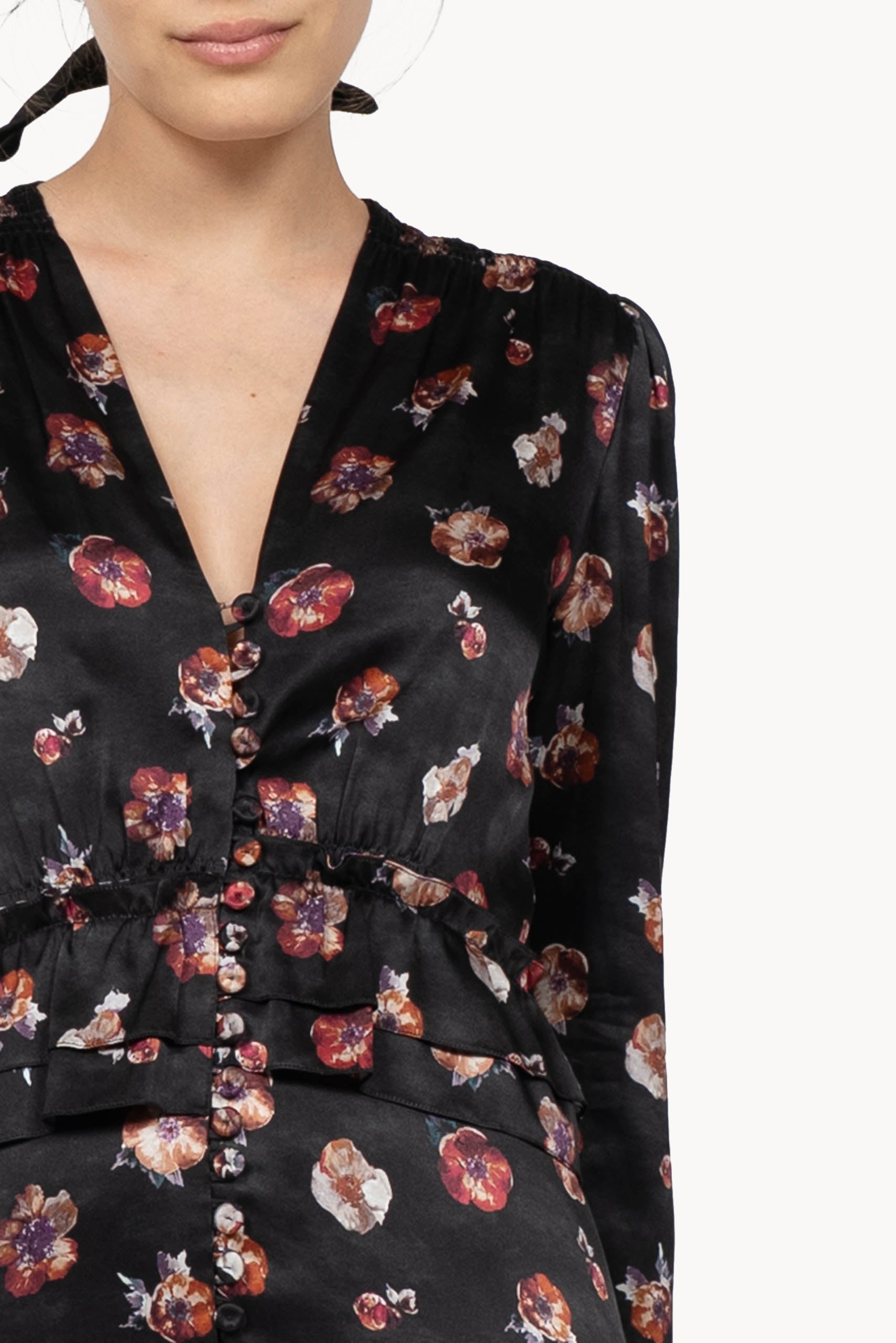 Black Pansy Flower Bottoncino dress