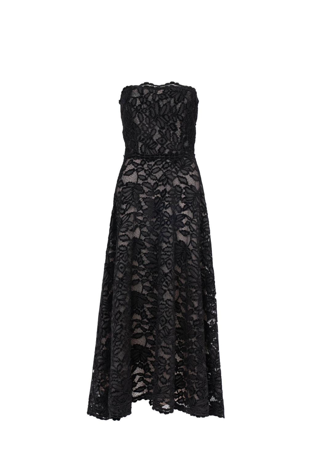 Vestito Senza Spalline in Velluto Nero con Pizzo