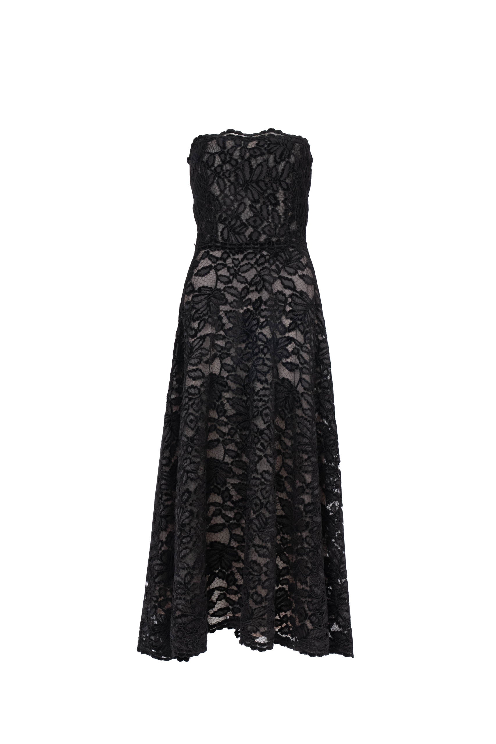 Vestito Senza Spalline in Velluto Nero con Pizzo