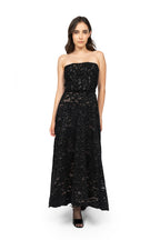 Vestito Senza Spalline in Velluto Nero con Pizzo
