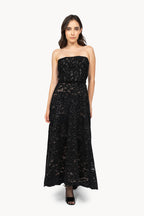 Strapless Black Velvet Lace Dress