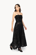 Strapless Black Velvet Lace Dress