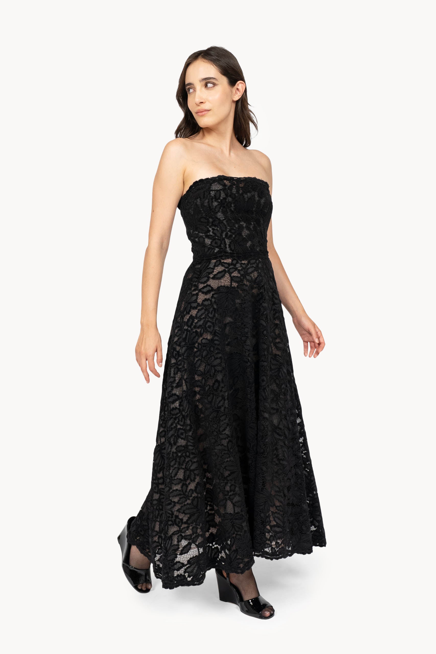Strapless Black Velvet Lace Dress