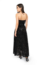 Vestito Senza Spalline in Velluto Nero con Pizzo