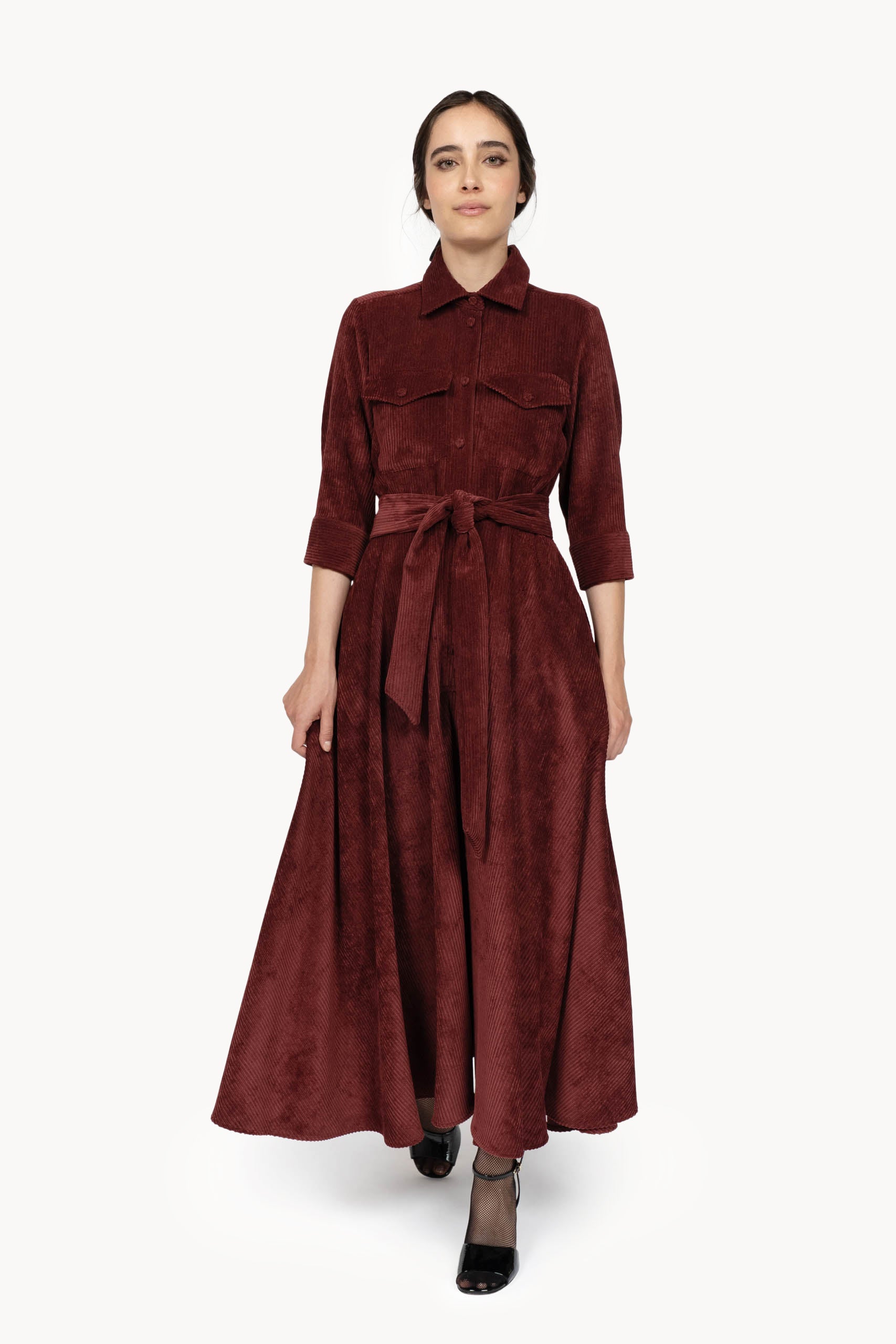 Vestito Camicia in Velluto a Coste
