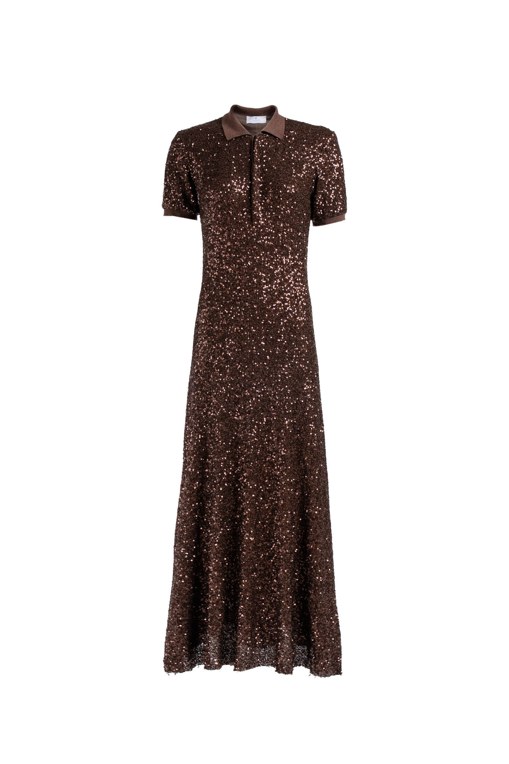 Brown Sequin Stretch Polo Dress