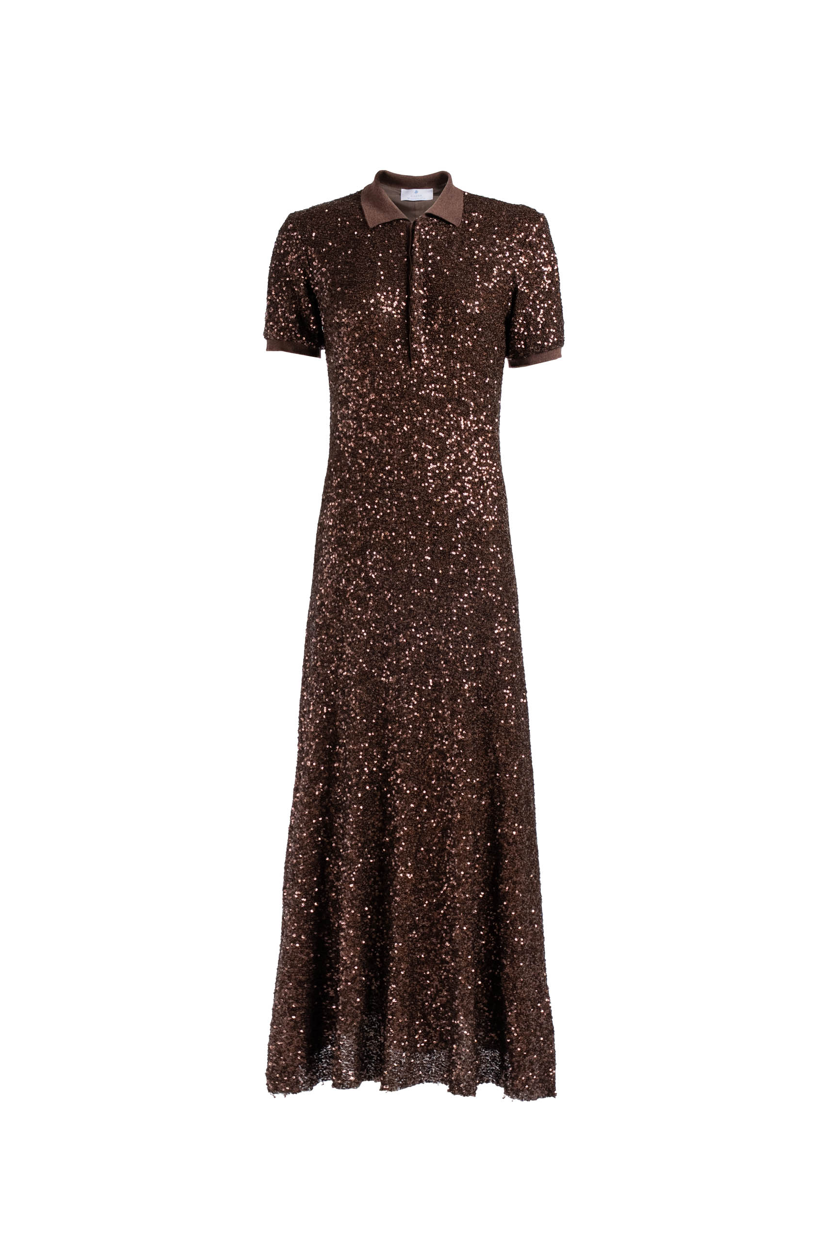 Vestito Polo Marrone con Paillettes Elasticizzato