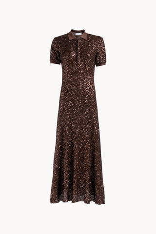 Vestito Polo Marrone con Paillettes Elasticizzato