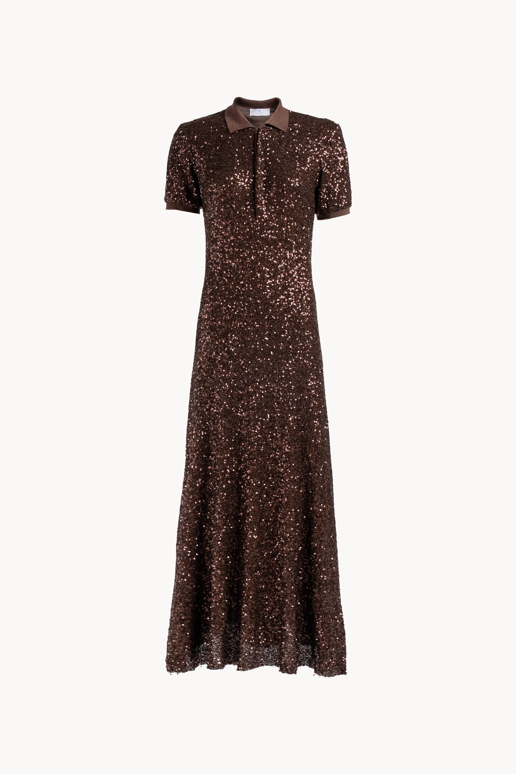 Vestito Polo Marrone con Paillettes Elasticizzato